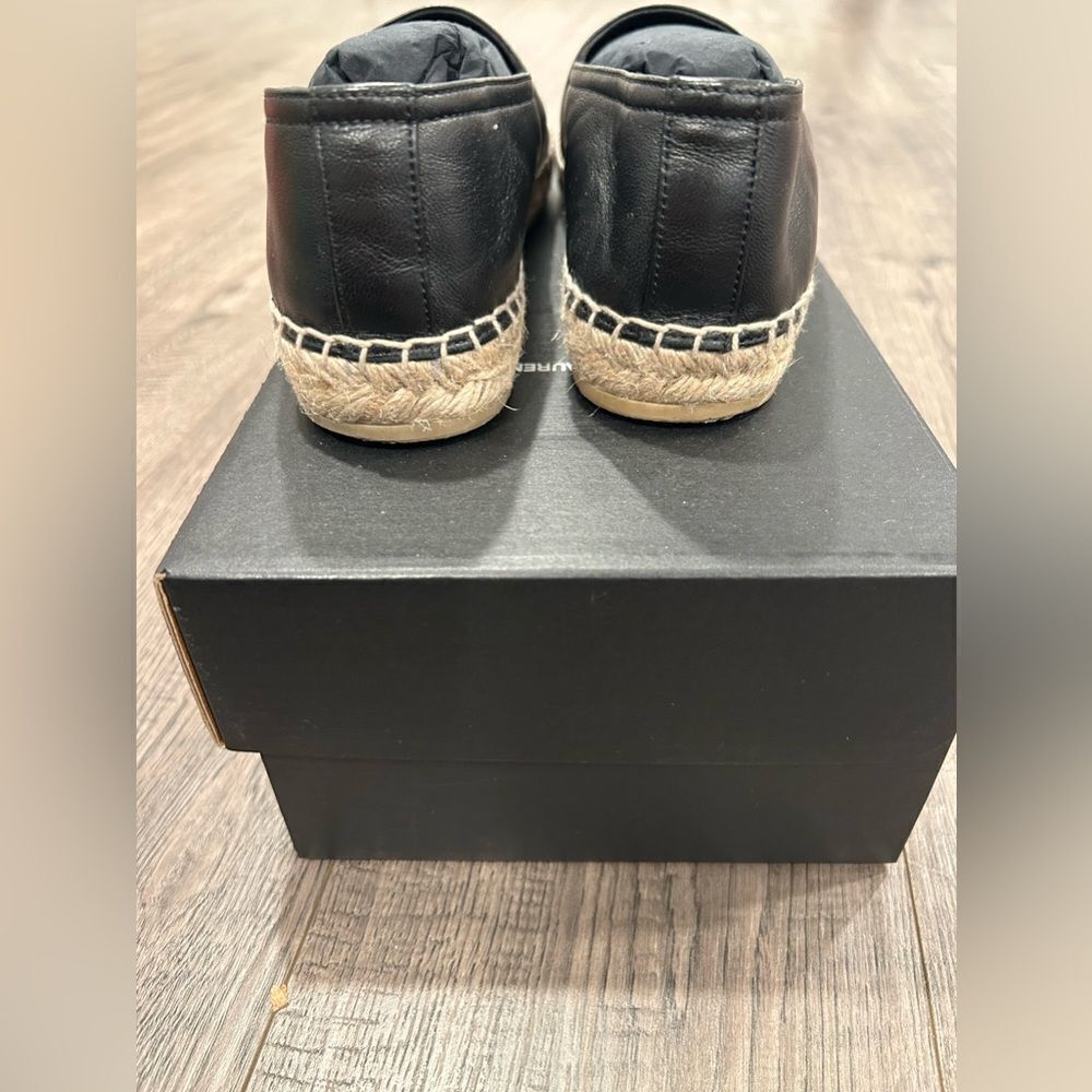 YSL Saint Laurent Black Nappa Leather Espadrilles Flat Shoes Logo - Picture 5 of 7
